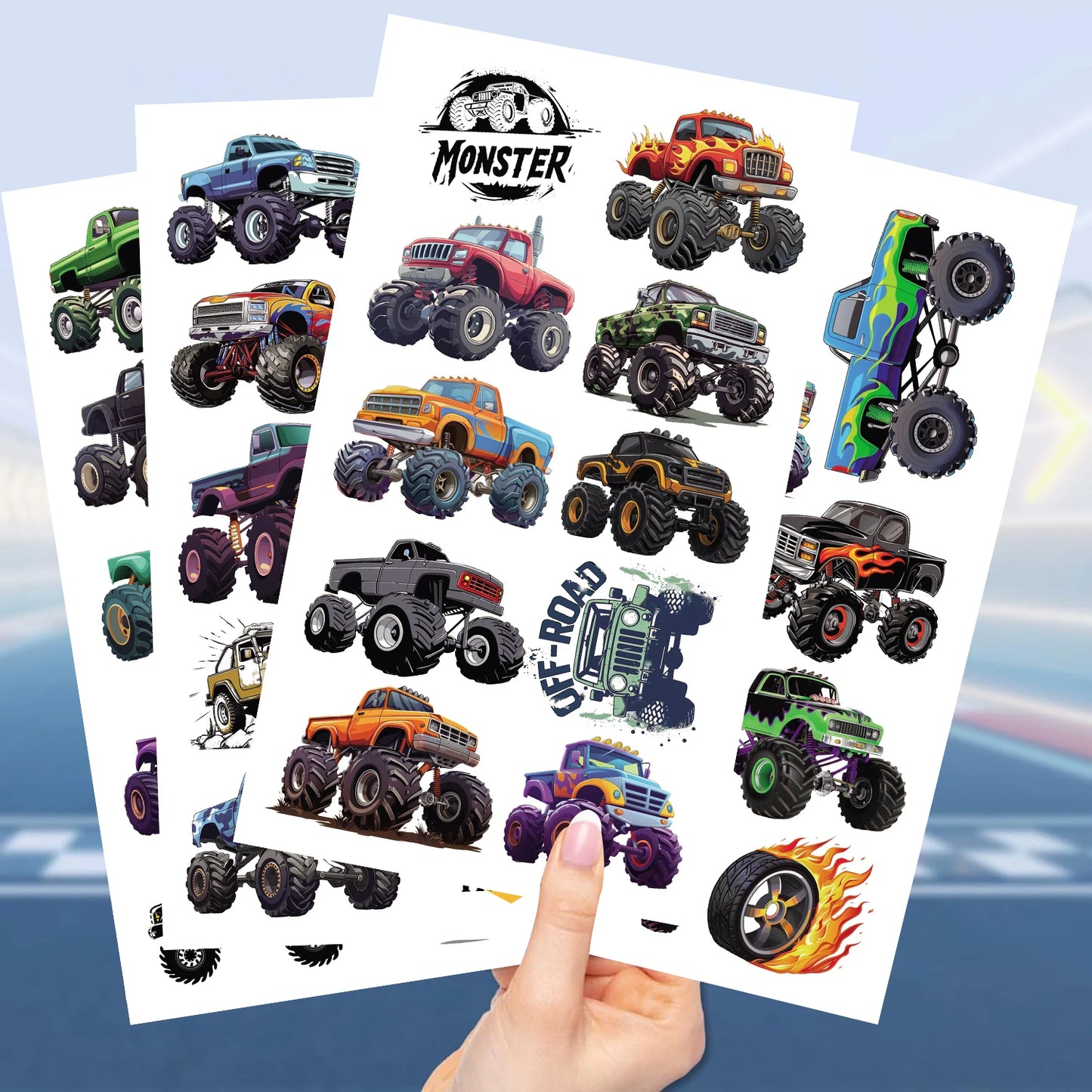 10Sheets Monster Trucks Temporary Tattoos Makeup Body Stickers for Boys Designs Tattoo Sticker