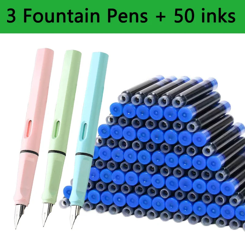 53Pcs Fountain Pen Replaceable Ink Set Black/Blue/Red ink EF School Pens Office Supplies Stationery for Writing Calligraphy P