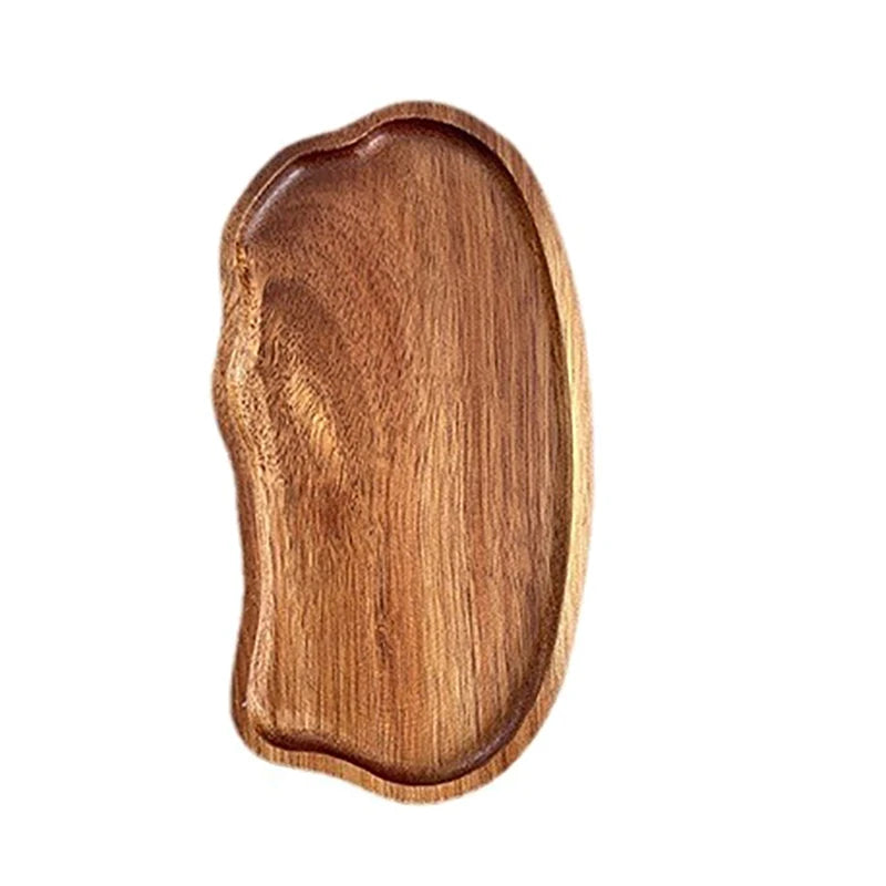 1PC Wooden Serving Trays Oval Wood Tray Platters for Serving Food Dishes Dinner Plates Solid Wood Round Dessert Plate - C