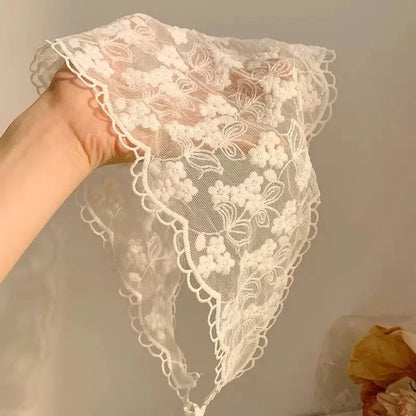 Multi Functional Triangle Scarf Cream Color Lace Waist Tie Belt Headband Bohemian Style Women Accessories - Plum Blossom