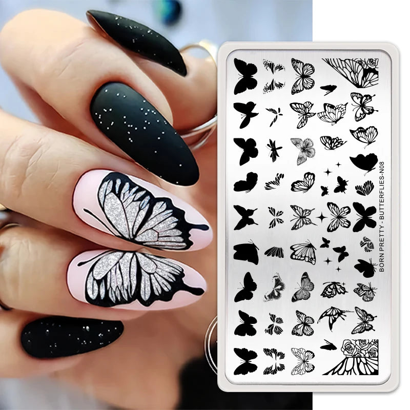 BORN PRETTY Classic Plaid French Nail Stamping Plates Easy Design Flower Leaves Nail Printing Stencil Floral Line Stamp Templ