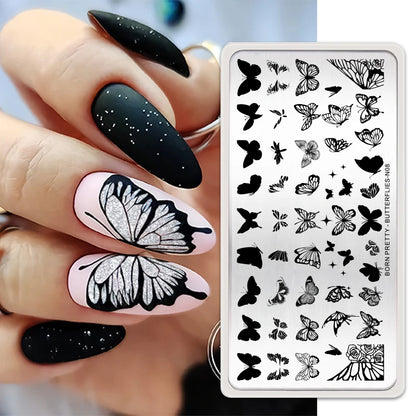 BORN PRETTY Classic Plaid French Nail Stamping Plates Easy Design Flower Leaves Nail Printing Stencil Floral Line Stamp Templ