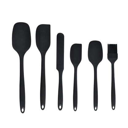Silicone Kitchenware 6-Piece Set, Cream Scraper, Spatula, Oil Brush, Size Scraper Set Baking Tool, Non-Integrated Hand - Blac