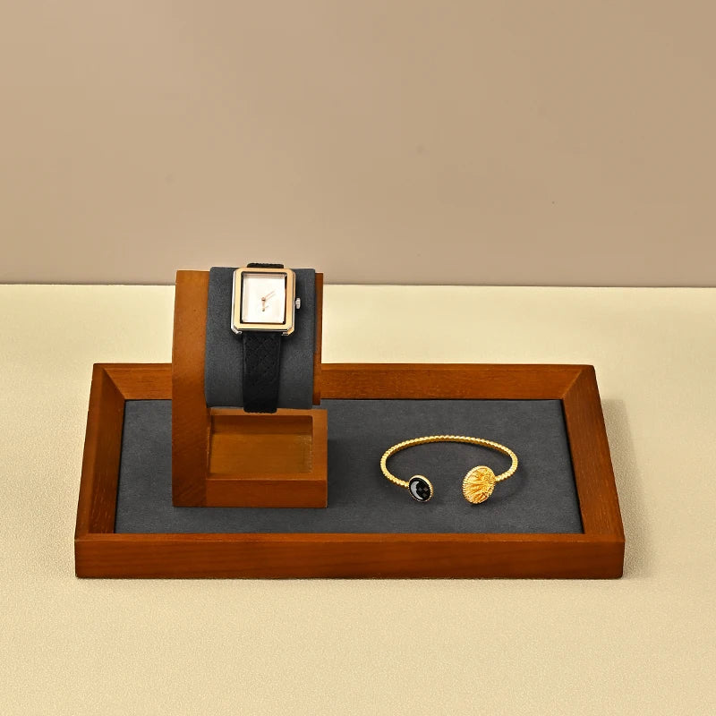WoodTen Solid Wood Watches Display Stands Base Watch Necklace Bracelet Organizer Rack Bangle Scrunchie Headband Showcase Stan