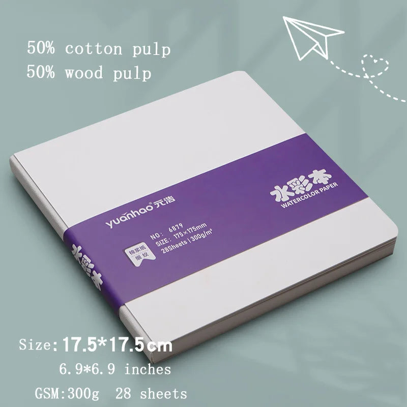 Watercolor paper painting book thick paper GSM300g square portable pocket book sketch 50% cotton pulp watercolor drawing book