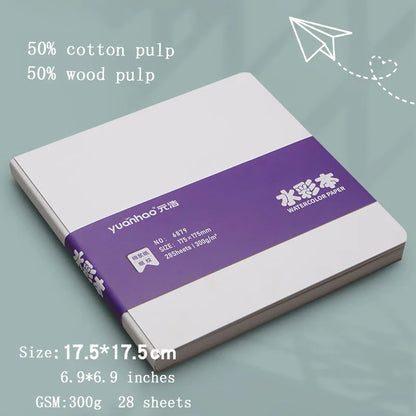 Watercolor paper painting book thick paper GSM300g square portable pocket book sketch 50% cotton pulp watercolor drawing book