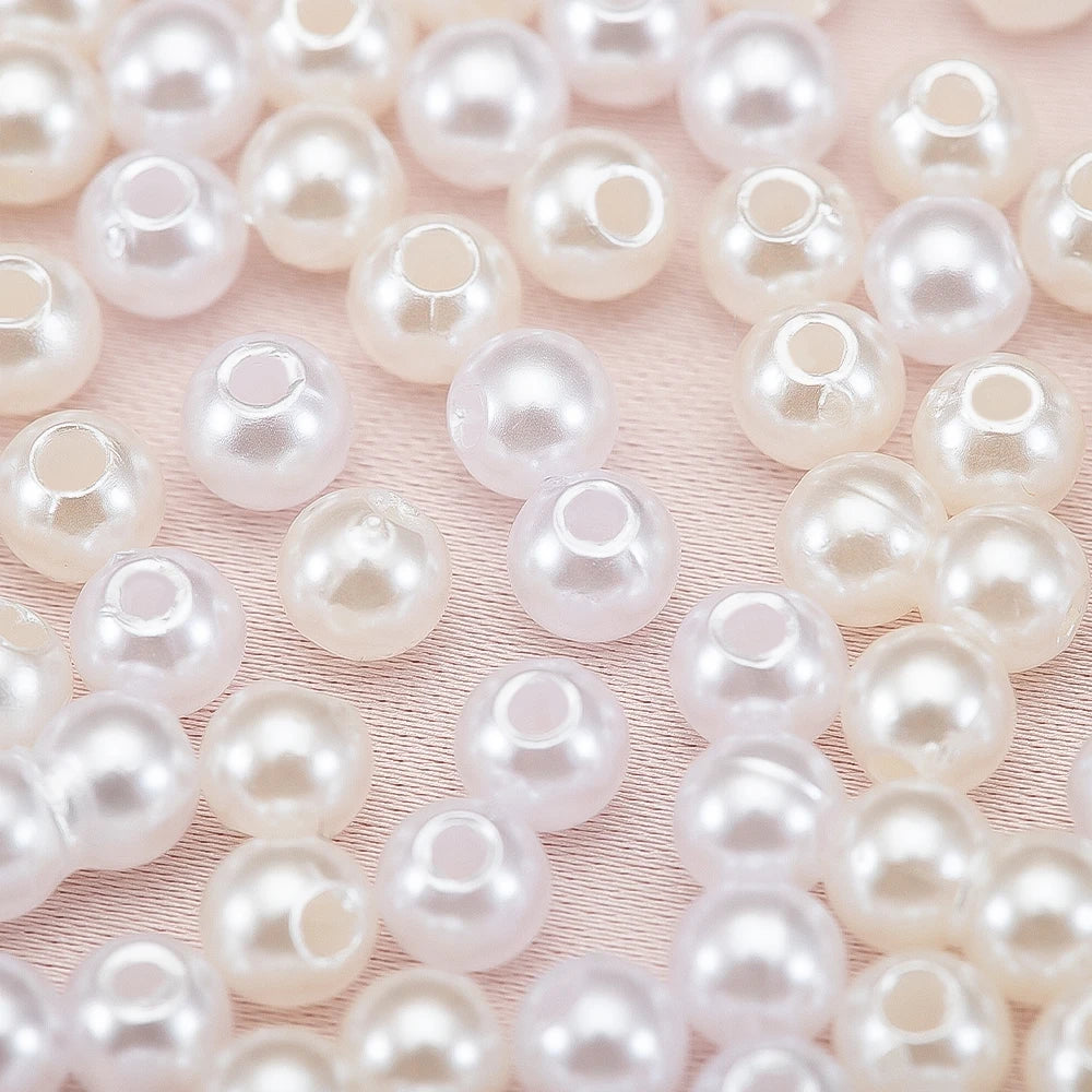 200pcs Perforated ABS Imitation Pearl Beads 4/5/6/8/10mm Round Spacer Beads for DIY Jewelry Making and Sewing Crafts