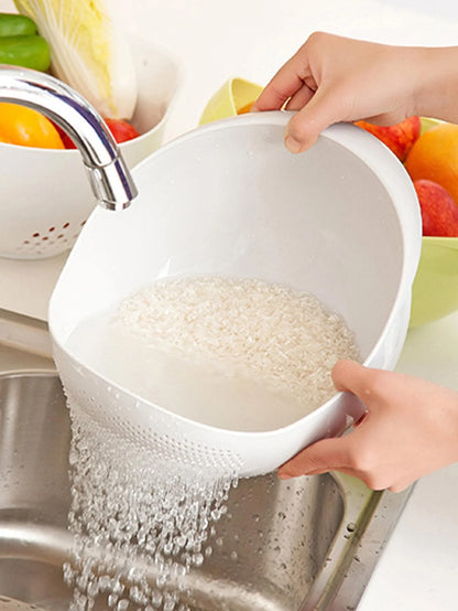 1/3pcs- Colander Rice Bowl Drain Basket Fruit Bowl Washing Drain Basket with Handle Washing Basket Home Kitchen Organizer - W