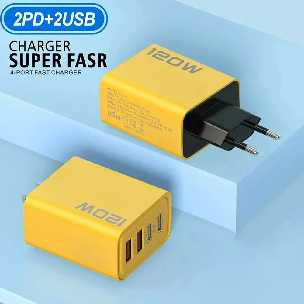 4 Ports USB C PD Charger Quick Charge 3.0 Type C USB Phone Chargers Fast Charging Adapter For iPhone 16 15 Samsung Xiaomi Hua