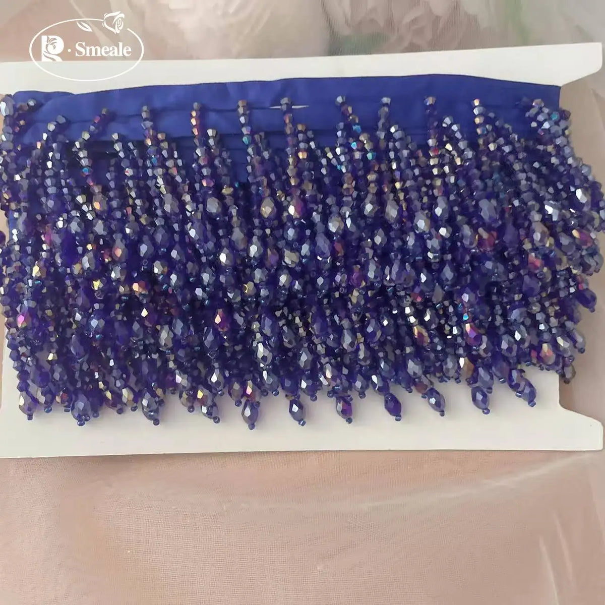 Lace Trim Beaded 2 Yards, Crystal Tassels, 5.5 Cm Wide, Vintage Lace Accent for Sewing, Scrapbooking - Royal blue -B / 1Yard