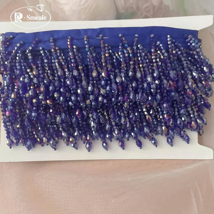 Lace Trim Beaded 2 Yards, Crystal Tassels, 5.5 Cm Wide, Vintage Lace Accent for Sewing, Scrapbooking - Royal blue -B / 1Yard