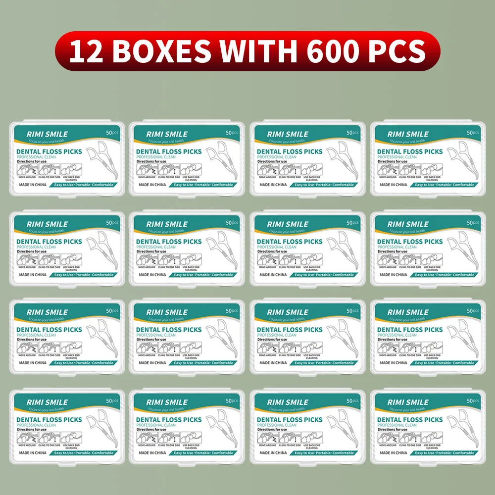 50/150/300/600/1000 PCS Dental Floss Sticks Oral Care Tools - 12 boxes with 600PCS