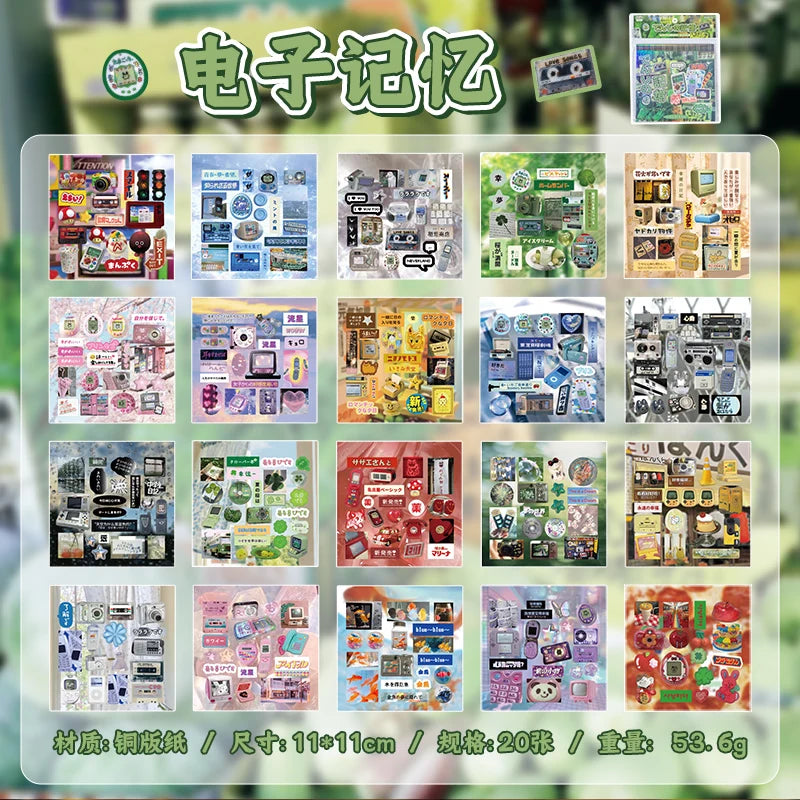 20 Sheets PET Die cut Stickers book Retro Cartoon Decorative handmade Scrapbooking Material Diary Japanese Stationery Supplie