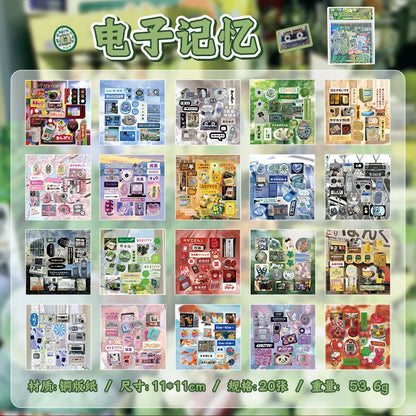 20 Sheets PET Die cut Stickers book Retro Cartoon Decorative handmade Scrapbooking Material Diary Japanese Stationery Supplie