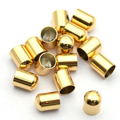 20pcs Stainless Steel End Caps Bracelet Necklace Fastener Round Caps Leather Cord Crimp Caps Accessories for Jewelry Making D