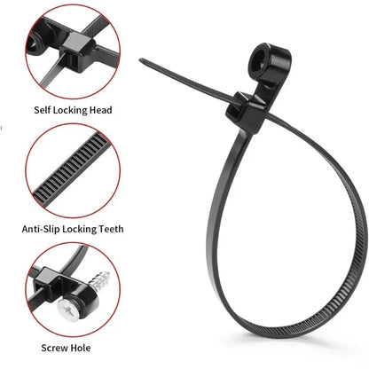 500/100PCS Screw Hole Cable Ties Reusable Fixed Nylon Cable Ties Self-locking Cord Ties Straps Fastening Loop Office Organize