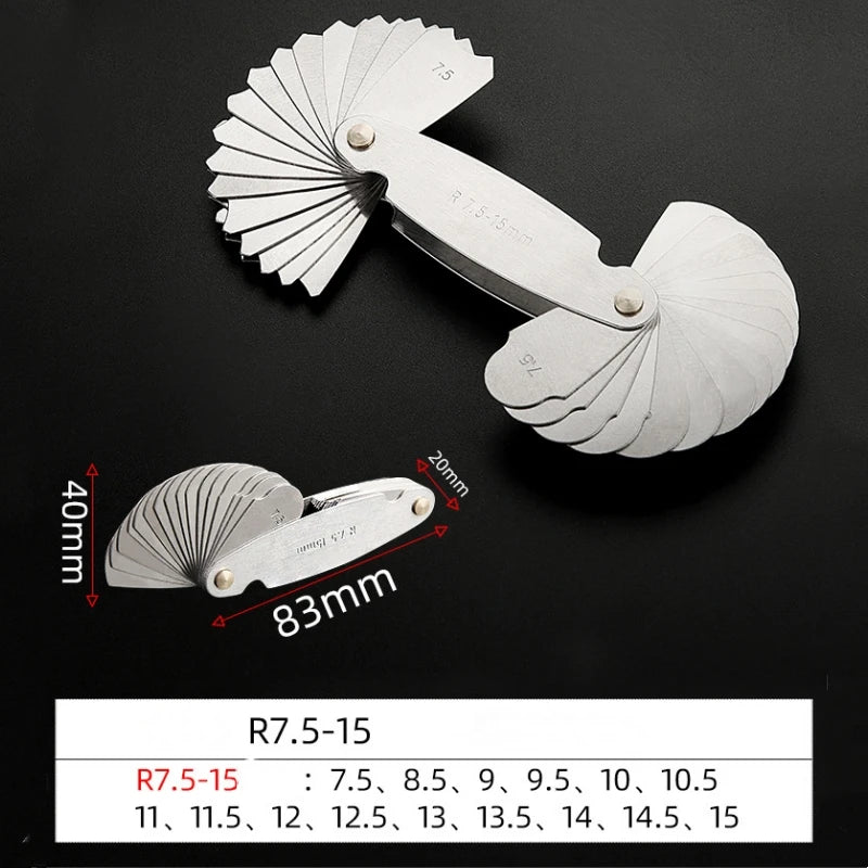 Measuring Tool for Radius Gauge 0.3-7mm High-Precision R-Gauge R7.5-15mm/R15.5-25mm/R25-50mm Arc Radius Measuring Tool Arc Ru