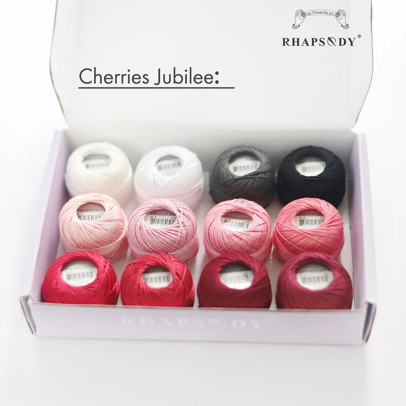 Rhapsody Size #8 Pearl Cotton Crochet Thread Embroidery Craft Needle Cross Stitch Egyptian Cotton Mercerized 12 Balls Set - C