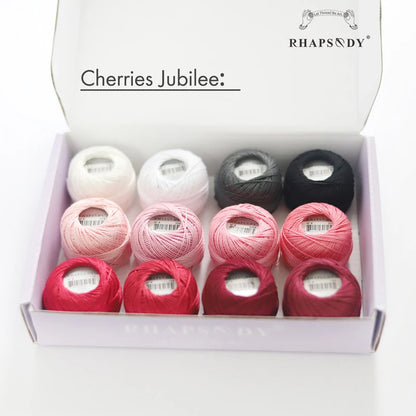 Rhapsody Size #8 Pearl Cotton Crochet Thread Embroidery Craft Needle Cross Stitch Egyptian Cotton Mercerized 12 Balls Set - C