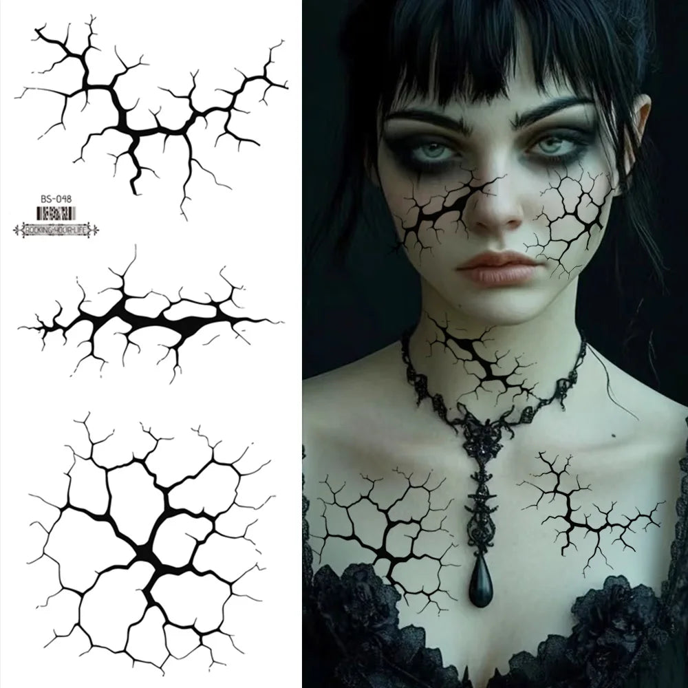 2Sheets Large Halloween Black Lightning Temporary Tattoo Sticker for Halloween makeup – Realistic Vein Design Face Tattoo Bod