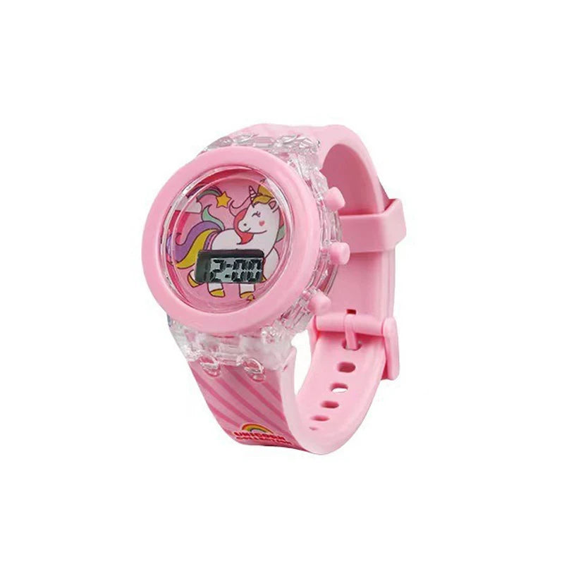 Flash Light Frozen Mickey Kids Watches For Girls Cartoon Snow White Car Children Watch Boys School Student Digitel Clock Gift