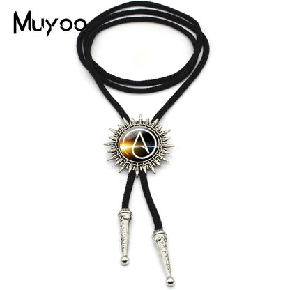 BOLO-0087 Fashion Hot Atheist Atheism Symbol Bolo Ties For Men Handmade Atheist Logo Round Glass Dome Slide Fashion Neck Tie