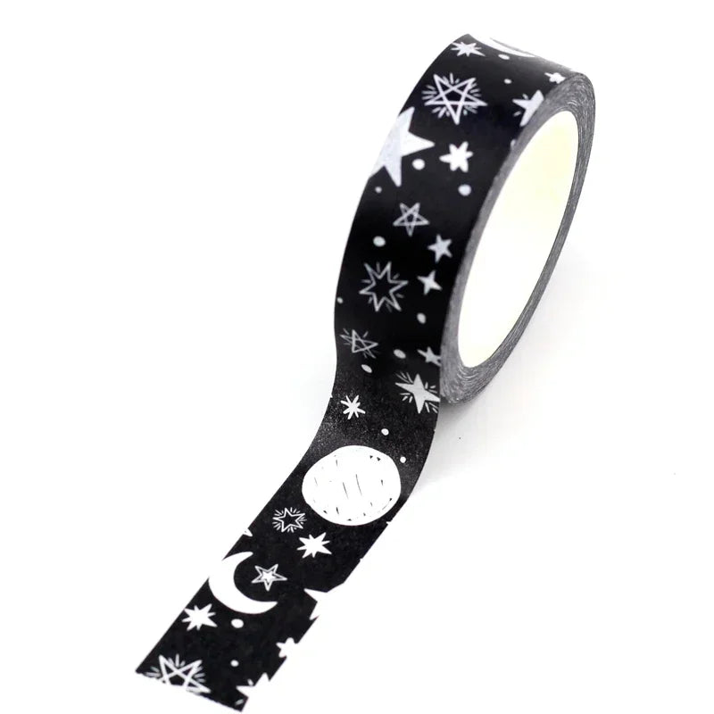NEW 1PC 10M Decorative Black and White Japanese Washi Tape Set DIY Journaling Adhesive Moon Masking Tape Cute Stationery - NO