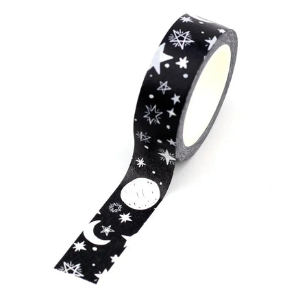 NEW 1PC 10M Decorative Black and White Japanese Washi Tape Set DIY Journaling Adhesive Moon Masking Tape Cute Stationery - NO