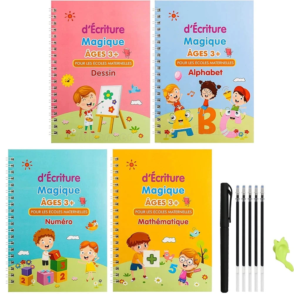 4 French Calligraphy Practice Sets, Alphabet And Number Workbook, French Beginner Activity Copybook - 4 Books French