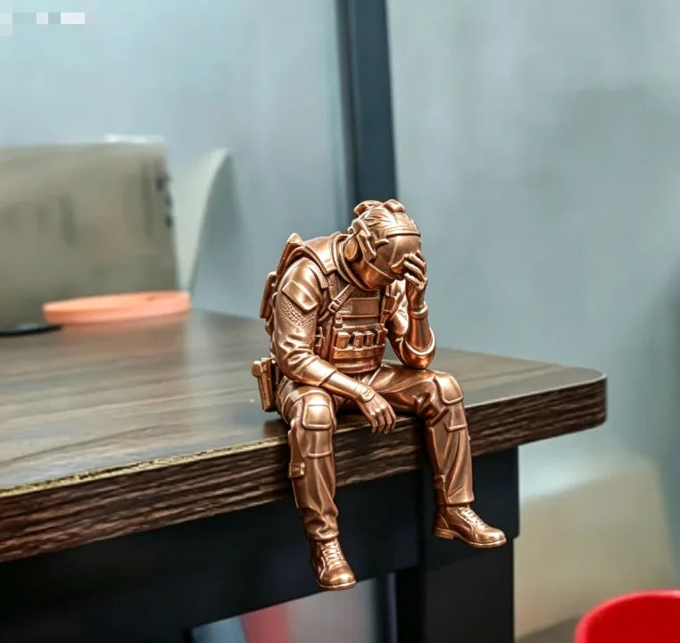 Military Style Sitting Soldier Figurine 3D Printed Miniature Tactical Gear Desk Ornaments Home Office Bookshelf Decor Craft G