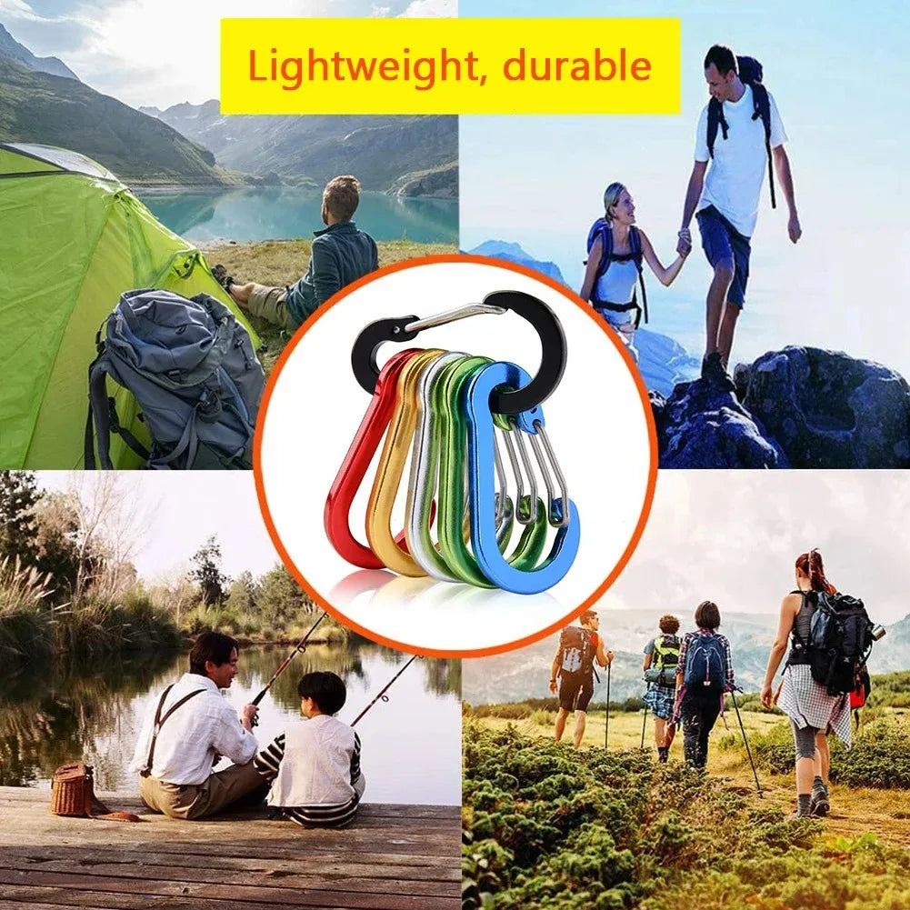 6pcs Carabiner Clip Aluminum Alloy Keychain Lock Buckle Snap D-Ring Clip Outdoor Backpack Camping Multi Tool Fishing Hiking H