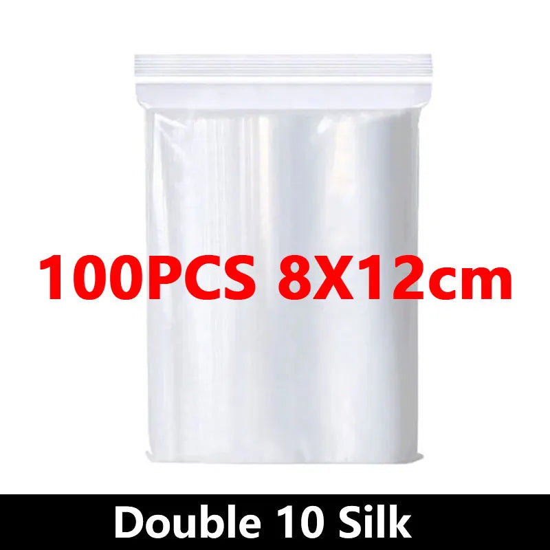 100Pcs Thicken Zipper Sealed Bags Clear Plastic Storage Bag for Small Jewelry Food Packing Reclosable Ziplock Sealing Bags - 
