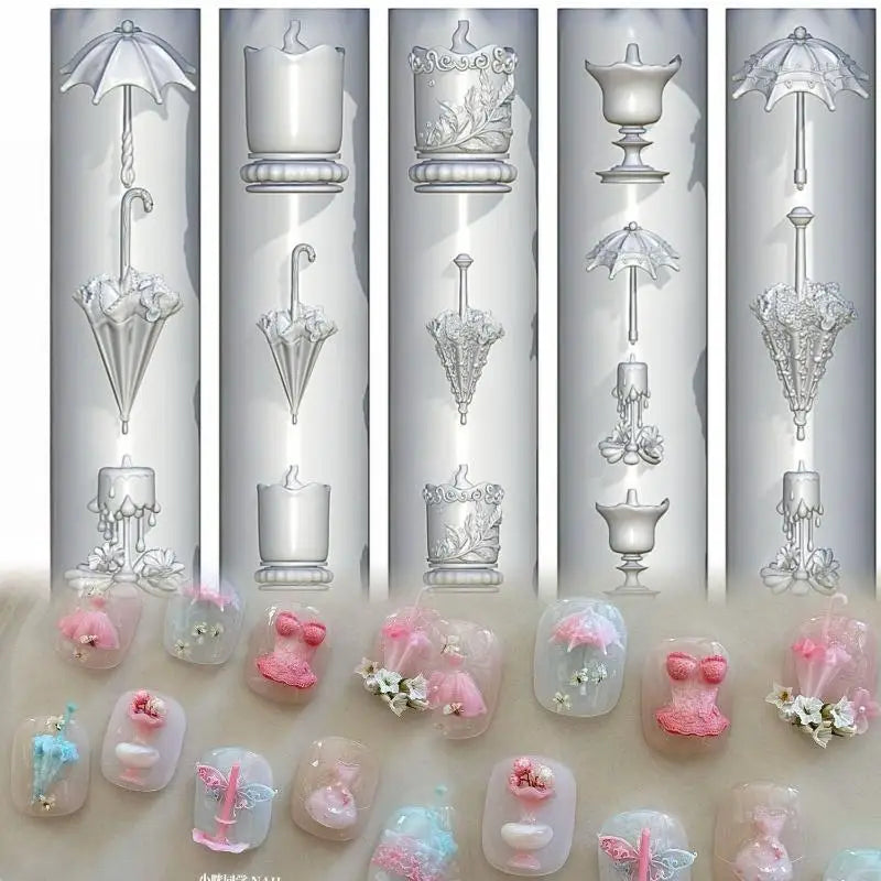 DIY Manicure Nail Templates: 3D Butterfly Flower Silicone Mold, Sweet Bow Bead Chain Designing Tools