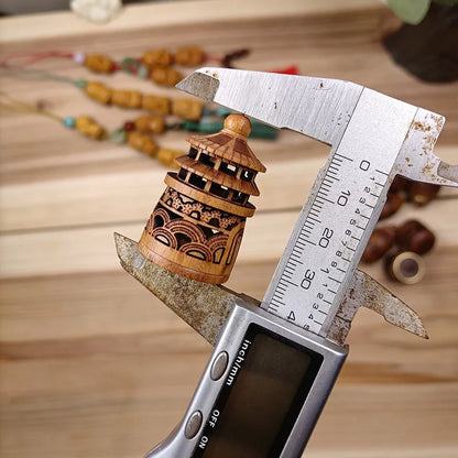 Wood Hollow Carved Aromatherapy Bottle Mini Vase Pagoda Car Hanging Decoration Fragrance Diffuser Bottle Sealed Jar Pendant -