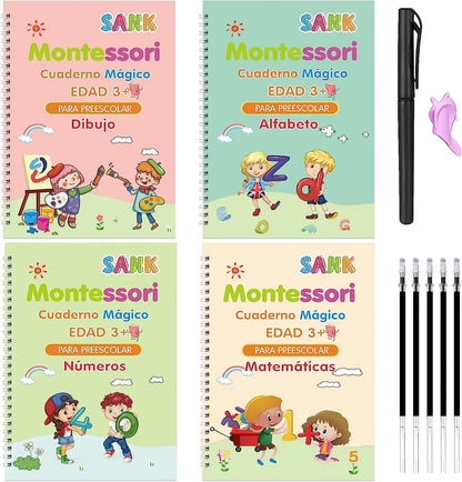 4 Books Magic Writing Book in Spanish Calligraphy Notebook Montessori Kids Reusable Educational Calligraphic Letter Practice 