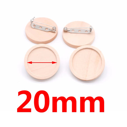 10pcs/lot Blank Wood Cabochon Brooch Base Settings 20 25 30 40mm Dia Round Bezel Tray Diy Brooches Pin Backs for Jewelry Maki