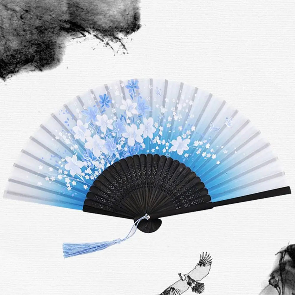 Retro Flower Pattern Home Decoration Elegent Bamboo Folding Fan Chinese Style Painting Handheld Fan Dance Performance Props