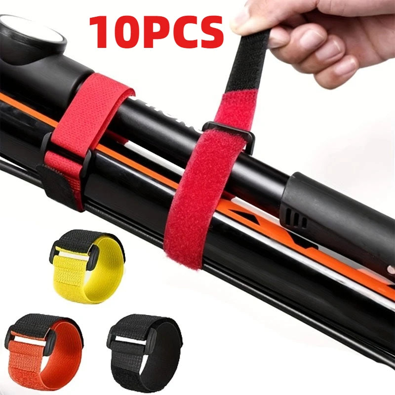 10pcs/set Reusable Fishing Rod Tie Holder Strap Hook Loop Ties Belt Fishing Rod Strapping Wrap Band Outdoor Fish Tool