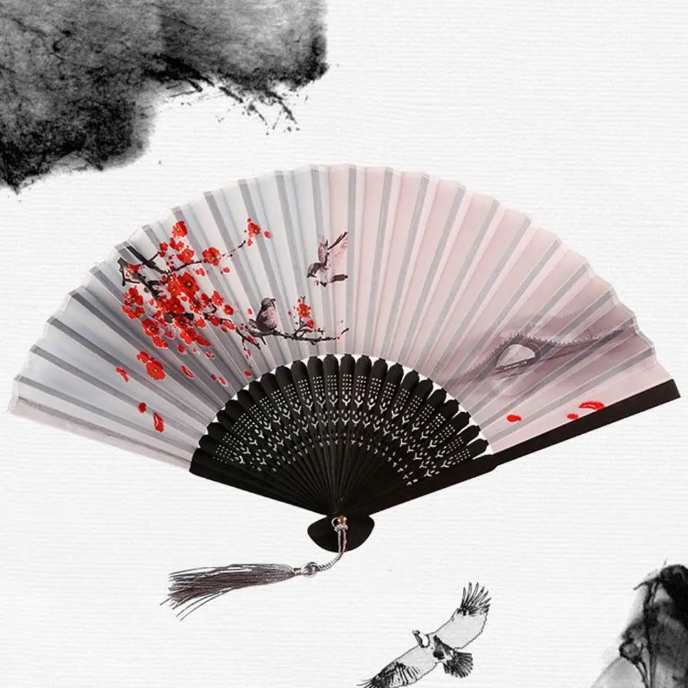 Retro Flower Pattern Home Decoration Elegent Bamboo Folding Fan Chinese Style Painting Handheld Fan Dance Performance Props -
