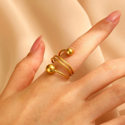 LATS Exaggeration Punk Metal Personality Irregular Three-layer Design Ball-Shape Open Ring for Women Fashion Simple Jewelry G
