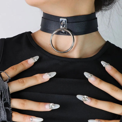 Goth Belts For Woman Sexy Neck Harness PU Leather Collar Wide Neck Strap Adjustable Belt Leather Harness Suspender