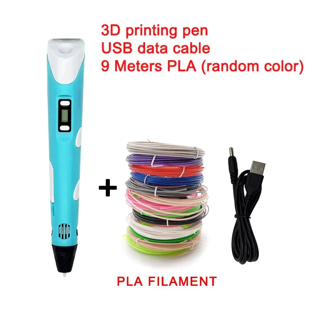 Electronic 3D Printing Pen with 9M PLA Consumables High-Temperature 3D Graffiti Tool Intelligent Toy Christmas Birthday Gift 