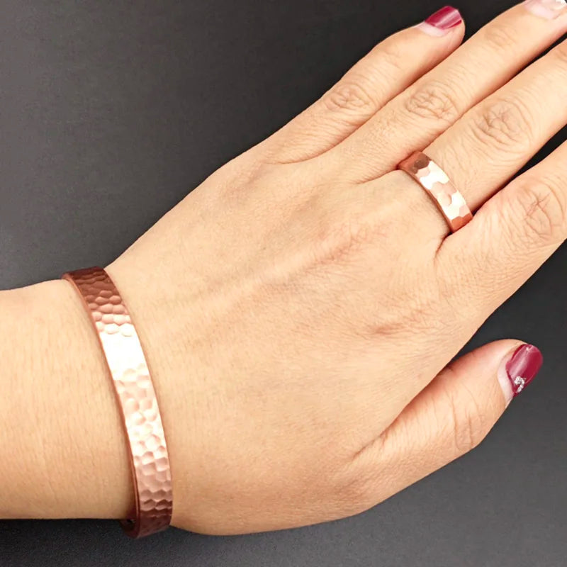 Vintage 99.9% Pure Copper Bracelets for Women Men Rose Color Cuff Bangles Charms Health Energy Gauss Magnets