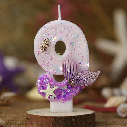 Mermaid Tail Birthday Candles with Starfish, Number Candles, Creative Cake Decorations for Birthday Party, DIY Party Decorati