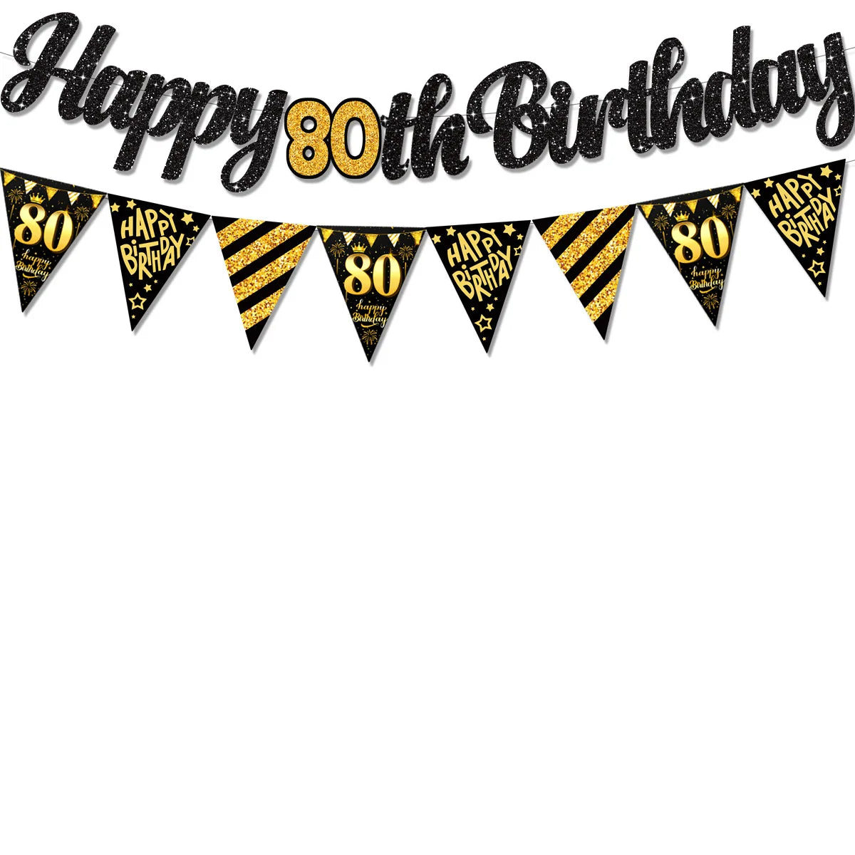 Black Gold Happy 21 30 40 50 60 70th 80th 90th Birthday Banner Garland Hanging for DIY Adult Party Decoration