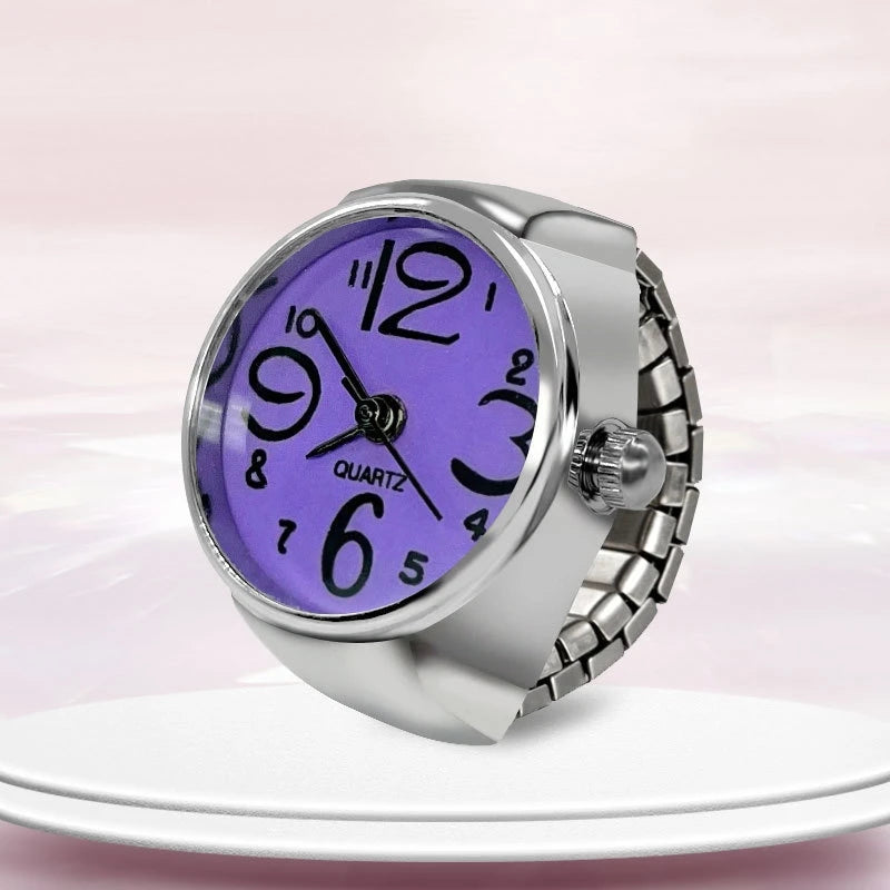 New Ring Watch Creative Circular Dial Alloy Shell Finger Couple Men And Women - purple
