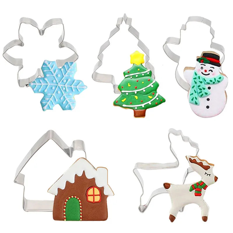 5Pcs/set Christmas Cookie Cutter Gingerbread Xmas Tree Mold Christmas Cake Decoration Tool Navidad Gift DIY Baking Biscuit Mo