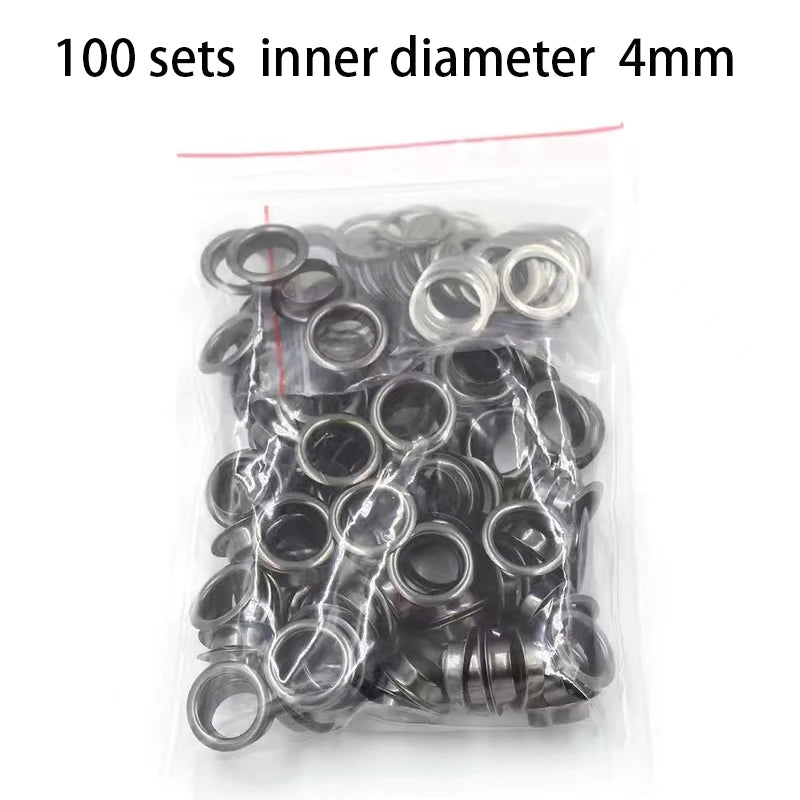 100sets 4mm Metal Eyelet and Eyelet Punch Die Tool Grommet DIY Manual Tools Kit Leather Craft Clothing Leather Belt Hat - Bla