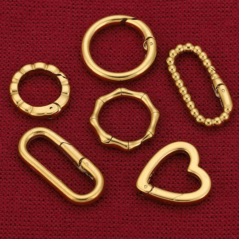 2pcs Stainless Steel Clasps Geometry Heart Round Ring Lobster Clasp Hooks Connectors Necklace for DIY Jewelry Making Supplies