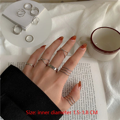 Punk Simple Rings Set Silver Color Geometric Hollw Wide Ring Set Women's Vintage Joint Hiphop Finger Rings Jewelry - 10